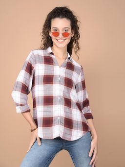 CRIMSOUNE CLUB - Women Brown Checked Lyocell Shirt