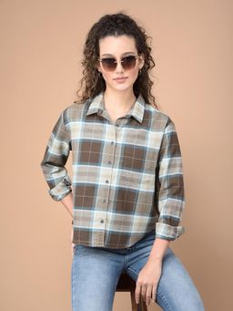 CRIMSOUNE CLUB - Women Multi-Color Checked Cotton Shirt