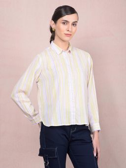 CRIMSOUNE CLUB - Women Multi-Color Vertical Stripes Linen Shirt