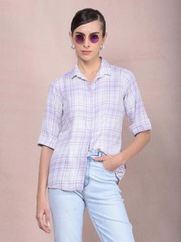 CRIMSOUNE CLUB - Women Purple Checked Shirt