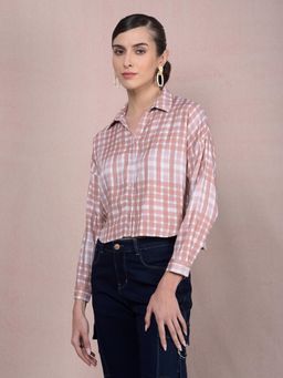 CRIMSOUNE CLUB - Women Brown Checked Crop Shirt