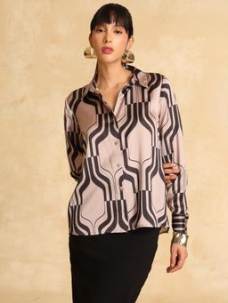Kazo - Women Carol Beige Printed Collar Neck Satin Shirt