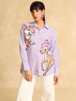 Kazo - Women Bambi N Thumper Purple Printed Collar Neck Polyester Shirt