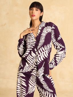 Kazo - Women Fern Purple Printed Collar Neck Viscose Shirt