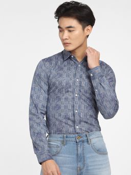 Jack & Jones - Men Printed Blue Shirt