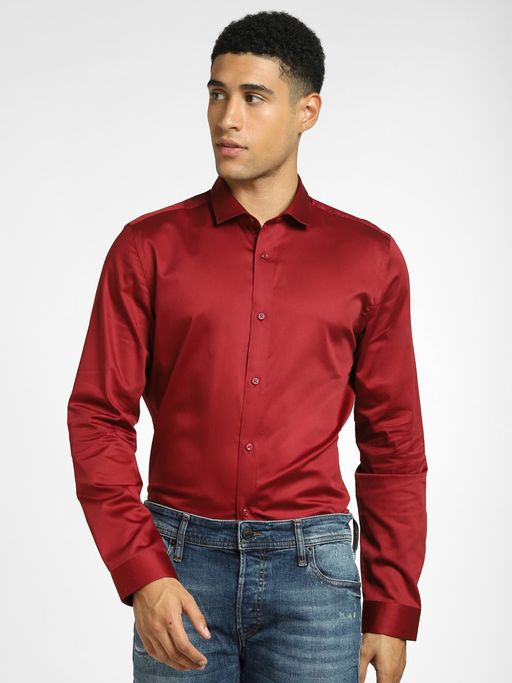 Jack & Jones Men Solid Maroon Shirt