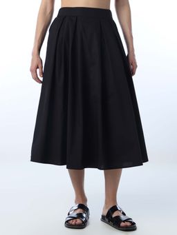 ONLY - Women's Solid Flared Fit High-Rise Black Skirt