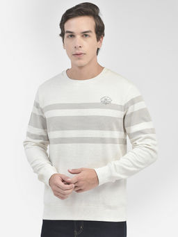 CRIMSOUNE CLUB - Men Grey Striped Round Neck Sweatshirt