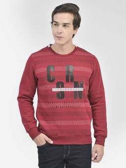 CRIMSOUNE CLUB - Men Maroon Typography Printed Round Neck Sweatshirt