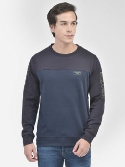 CRIMSOUNE CLUB - Men Navy Blue Round Neck Sweatshirt