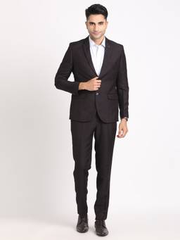 Turtle - Men Terry Rayon Checkered Black Party Suit Blazer with Trouser (Set of 2)