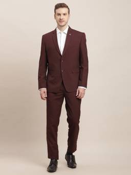 Turtle - Men Brick Red Poly Viscose Solid Ceremonial Suit Blazer with Trouser (Set of 2)