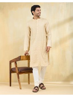 Fabindia - Beige Silk Chikankari Long Kurta