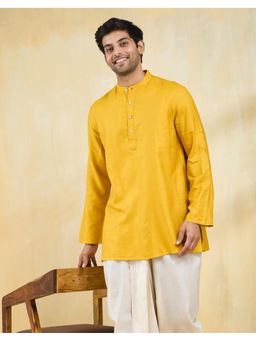 Fabindia - Yellow Viscose Blend Dobby Short Kurta