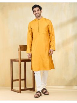 Fabindia - Mustard Viscose Silk Slim Fit Long Kurta