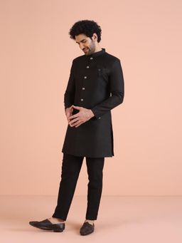 KISAH - Men Black Solid Dyed Indowestern Sherwani and Trouser (Set of 2)