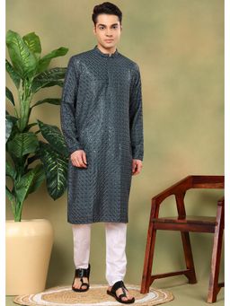 TATTVA - Men Mandarin Collar Pure Cotton Straight Kurta and Pyjama (Set of 2)