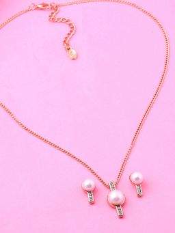 Estele - Gold Plated CZ Glowing Pendant Necklace with Pearl for Women (Set of 2)