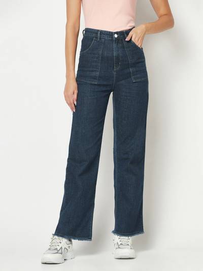 Women Blue Patch-Pocket Jeans