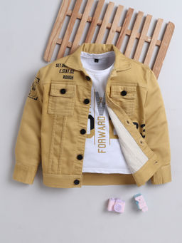 Mini Stitch - Boys Denim Full Sleeves Printed Jacket with T-shirt- Mustard
