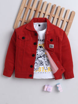 Mini Stitch - Boys Denim Full Sleeves Jacket with T-shirt- Rustorange
