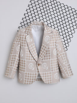 Mini Stitch - Boys Jacquard Full Sleeves Checks Blazer- Cream