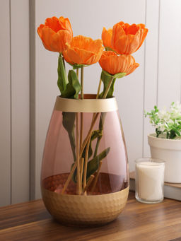 HomeTown - Belize Glass Traditional Vase in Gold Colour