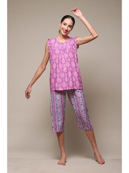 Biba - Women Purple Rayon Relaxed Sleepwear (Set of 2)