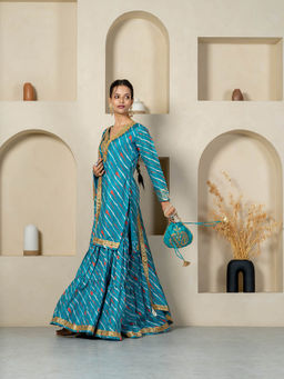 Yuvrani Jaipur - Blue Kota Doriya Potli Sharara with Kurta & Dupatta (Set of 4)