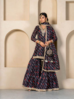 Yuvrani Jaipur - Black Kota Doriya Potli Sharara with Kurta & Dupatta (Set of 4)