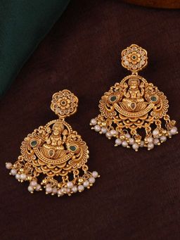 Estele - Gold Plated CZ Goddess Lakshmi Devi Designer Earrings with Pearls for Women
