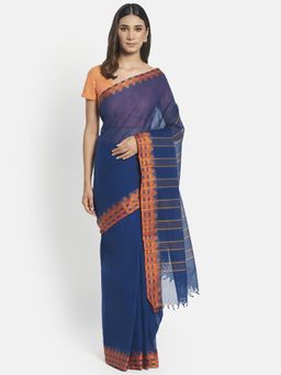 Fabindia - Navy Cotton Woven Saree without Blouse