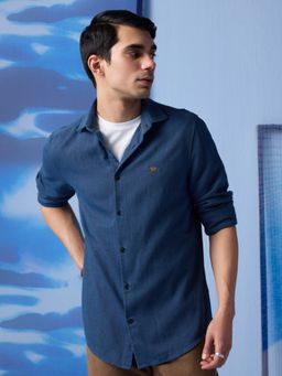 Andamen - Indigo Blue Men Full Sleeve Solid Cutaway Slim Shirt