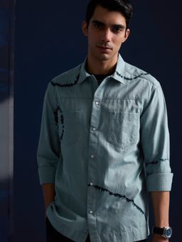 Andamen - Indigo Blue Men Full Sleeve Tie Dye Snap Button Slim Shirt