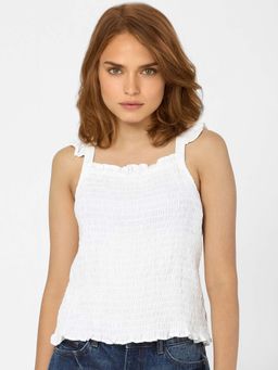 VERO MODA - Women Textured Sleeveless White Top