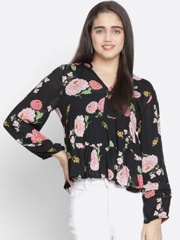 Oxolloxo - Chaklic Sleek Black Floral Print Women Top