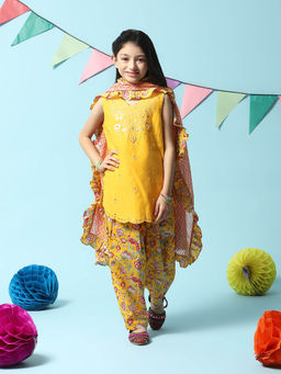 Biba - Yellow Polyester A Line Suits (Set of 3)