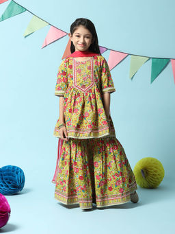 Biba - Lime Green Cotton Gathered Suits (Set of 3)