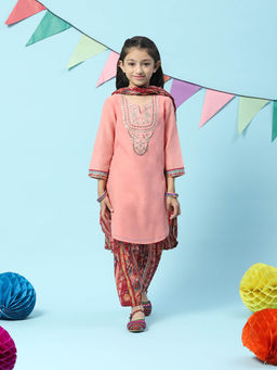 Biba - Salmon Peach Polyester Straight Suits (Set of 3)