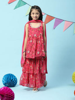 Biba - Fuchsia Cotton Flared Suits (Set of 3)