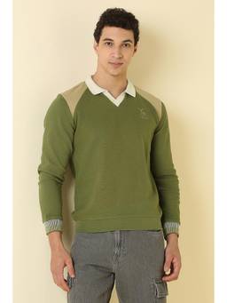 Allen Solly - Men Olive Full Sleeves Polo T-Shirt