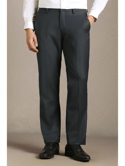 Louis Philippe - Men Black Textured Flat Front Formal Trousers