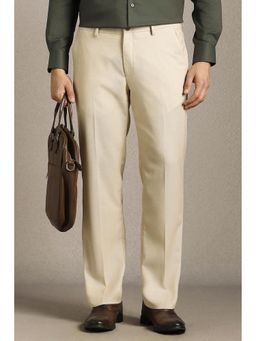 Louis Philippe - Men Beige Textured Flat Front Formal Trousers