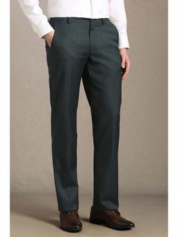 Louis Philippe - Men Green Textured Flat Front Formal Trousers