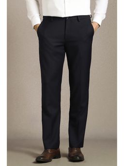 Louis Philippe - Men Navy Blue Flat Front Formal Trousers