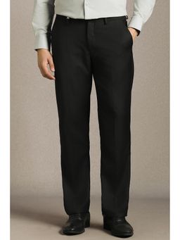 Louis Philippe - Men Black Solid Flat Front Formal Trousers
