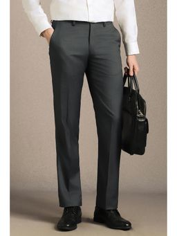 Louis Philippe - Men Grey Solid Flat Front Formal Trousers