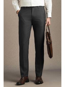 Louis Philippe - Men Black Check Flat Front Formal Trousers