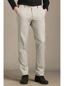 Louis Philippe - Men Beige Textured Flat Front Formal Trousers