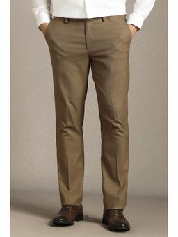 Louis Philippe - Men Brown Textured Flat Front Formal Trousers